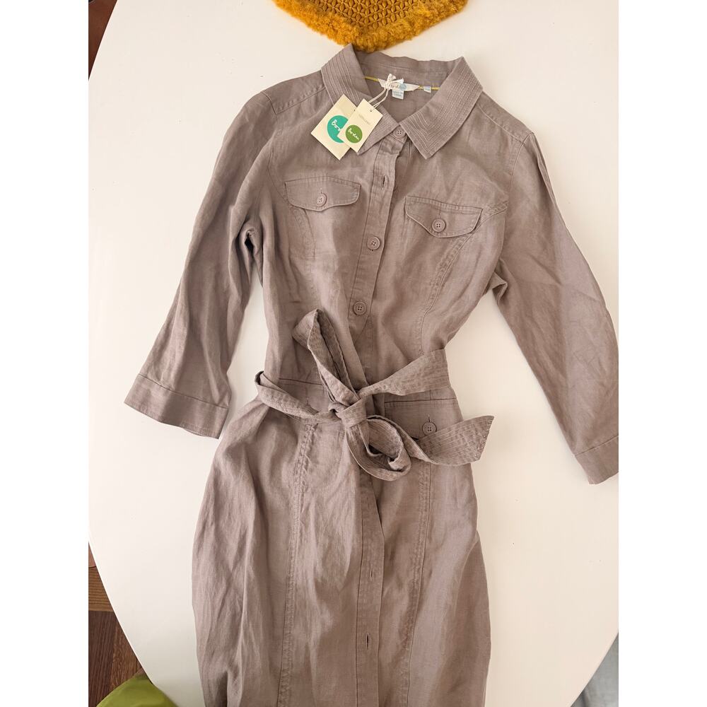 Boden 100% Linen Collard Shirt Dress in Gray- NWT- Size 10